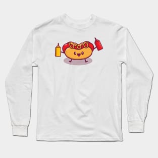 Cut Hot Dog Holding Mustard And Sauce Long Sleeve T-Shirt